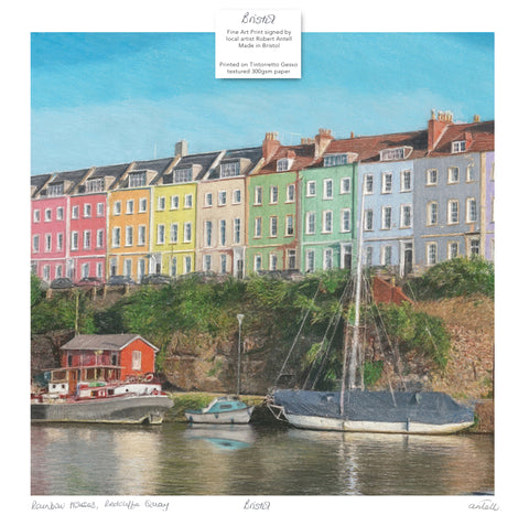 Bristol Rainbow Houses, Redcliffe Quay Fine Art Giclee Print signed by local Pastel Artist Robert Antell