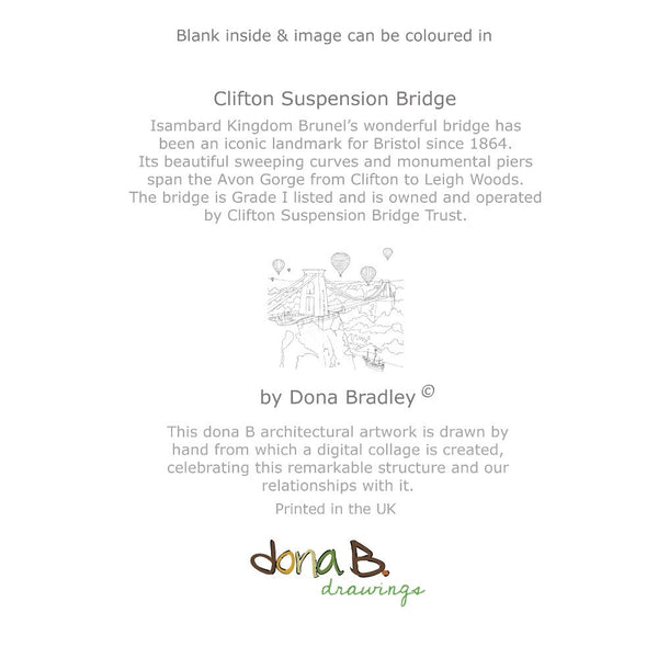 Back - Clifton Suspension Bridge 'Colour Me In' Greetings Card by dona B drawings | The Bristol Shop