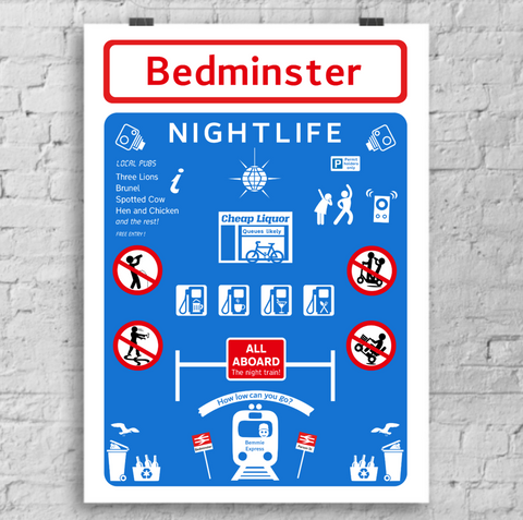 'Bedminster Nightlife' road sign art print - A4 or A3 Art Print by Lou Boyce