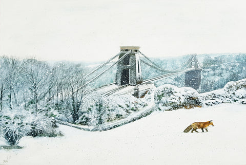 Clifton Suspension Bridge art in the snow, by Jenny Urquhart at The Bristol Shop