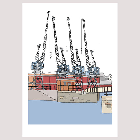 Cranes at M Shed - A4 Giclée Print by Emily Ketteringham
