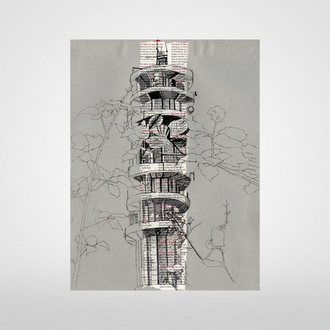 Purdown Tower Print on Grey by Lisa Malyon at The Bristol Shop