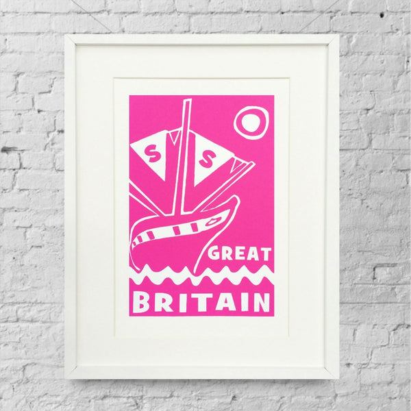 ss Great Britain Limited Edition Magenta Screen Print by Lou Boyce at The Bristol Shop