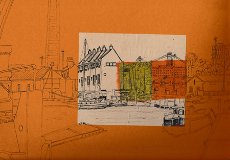Bristol's Underfall Yard on Orange Giclée Print by Lisa Malyon