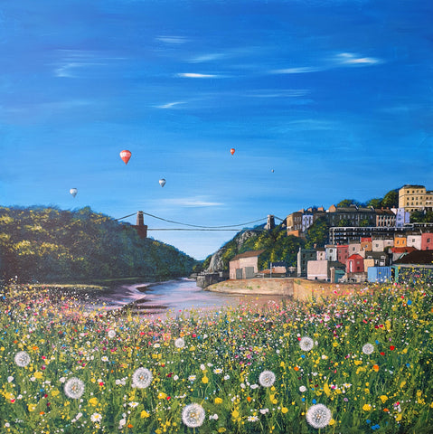 Clifton Suspension Bridge painting with hot air balloons by Jenny Urquhart