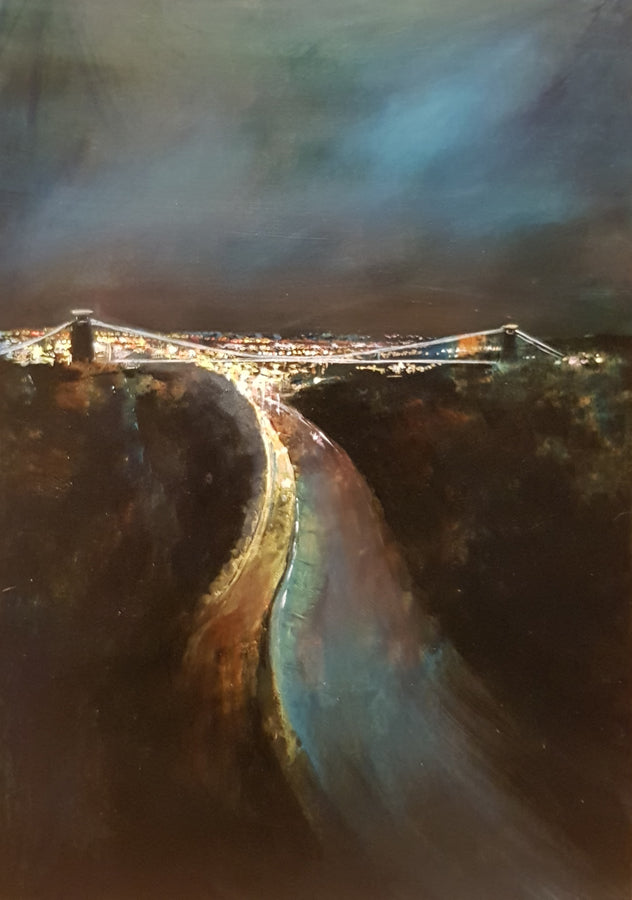 Bristol Art print featuring Clifton Suspension Bridge at night by Jenny Urquhart at The Bristol Shop