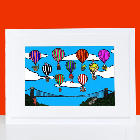 Clifton Suspension Bridge and Bristol Balloons art print by Dixon Does Doodles