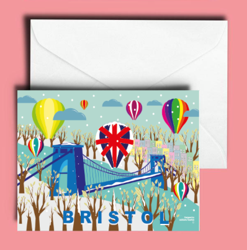 A6 Bristol Balloons at Christmas Greetings Card by Adriana Barrios | The Bristol Shop