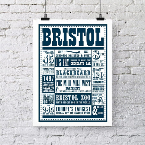 Bristol Facts Typographic A3 Art Print by Susan Taylor Art | The Bristol Shop