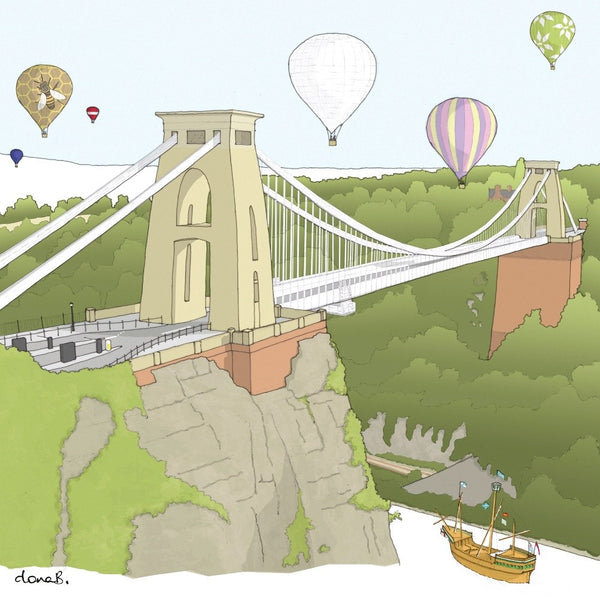 Front - Clifton Suspension Bridge Greetings Card by dona B drawings