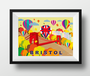 Clifton Suspension Bridge and Balloons in Autumn A4 or A3 Poster by Adriana Barrios | The Bristol Shop