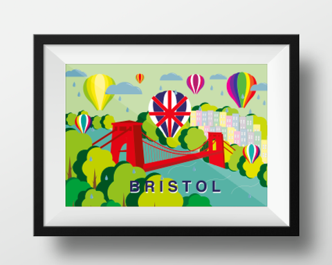 Clifton Suspension Bridge and Balloons in Summer A4 or A3 Poster by Adriana Barrios | The Bristol Shop