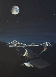 Clifton Suspension Bridge at night under a full moon - art print by Jenny Urquhart at The Bristol Shop