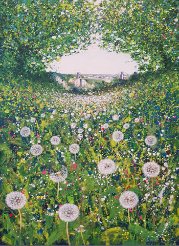 Clifton Suspension Bridge surrounded by dandelions by Jenny Urquhart at The Bristol Shop