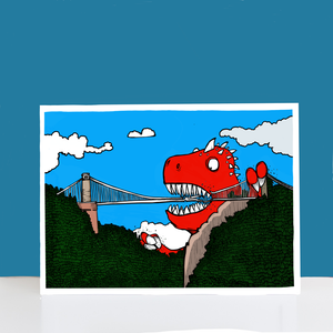 Dinosaur Vs Bridge A4-A3 Print by Dixon Does Doodles