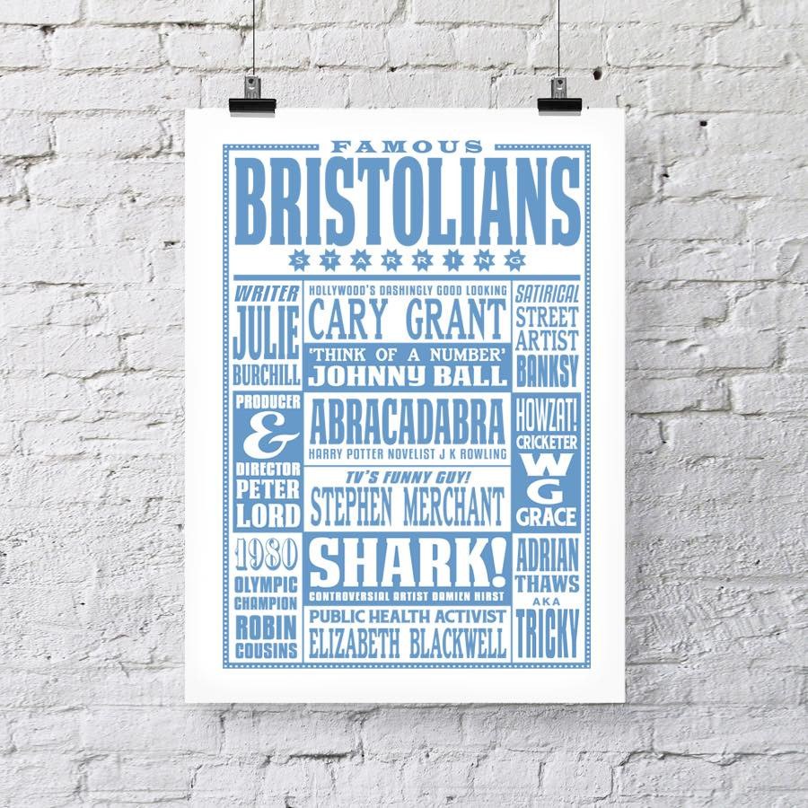Famous Bristolians A3 Typographic Art Print by Susan Taylor Art | The Bristol Shop