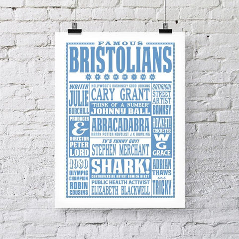 Famous Bristolians A3 Typographic Art Print by Susan Taylor Art | The Bristol Shop