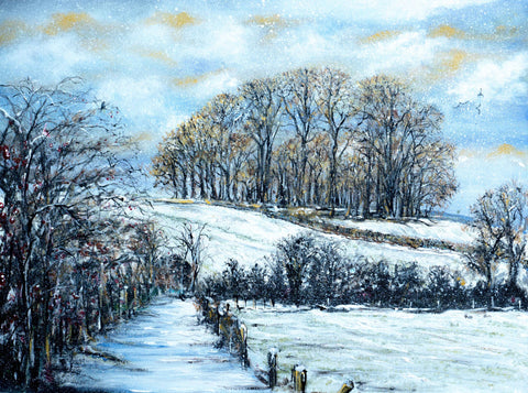Kelston Roundhill in the Snow, art print by Lynette Bower