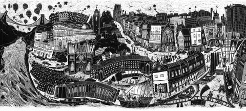 Panoramic Scratchboard Print of Bristol city centre | The Bristol Shop