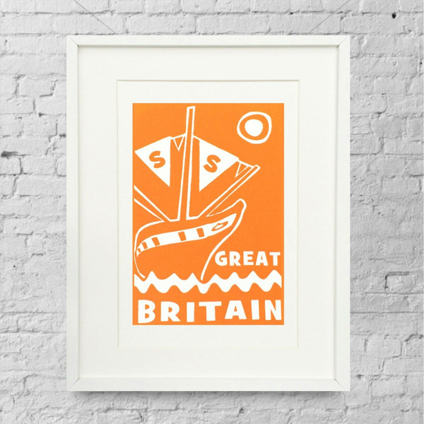 ss Great Britain Limited Edition Orange Screen Print by Lou Boyce at The Bristol Shop