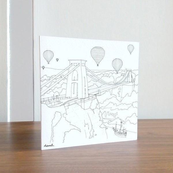Front - Clifton Suspension Bridge 'Colour Me In' Greetings Card by dona B drawings | The Bristol Shop
