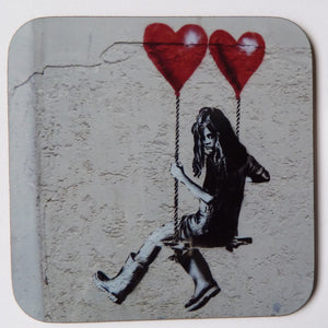 JPS Street Art "Girl on a Swing with Balloons" Coaster by Eclectic Gift Shop