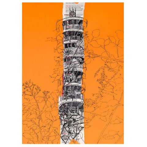 Purdown Tower Print on Orange by Lisa Malyon