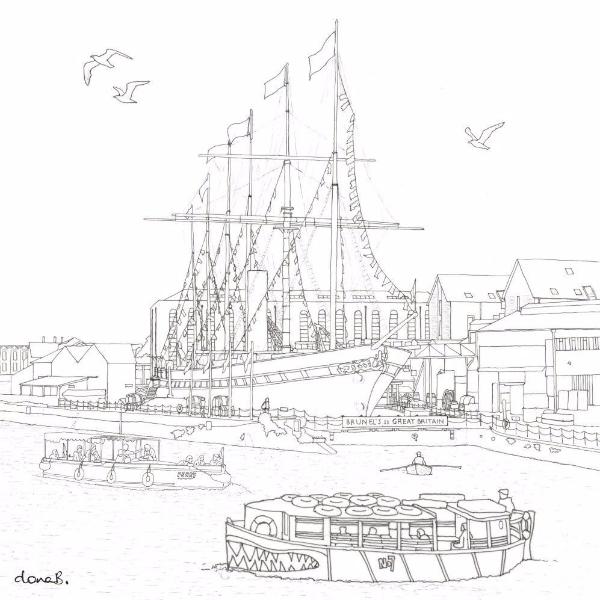 ss Great Britain 'Colour in' Greetings Card by Dona B drawings | The Bristol Shop