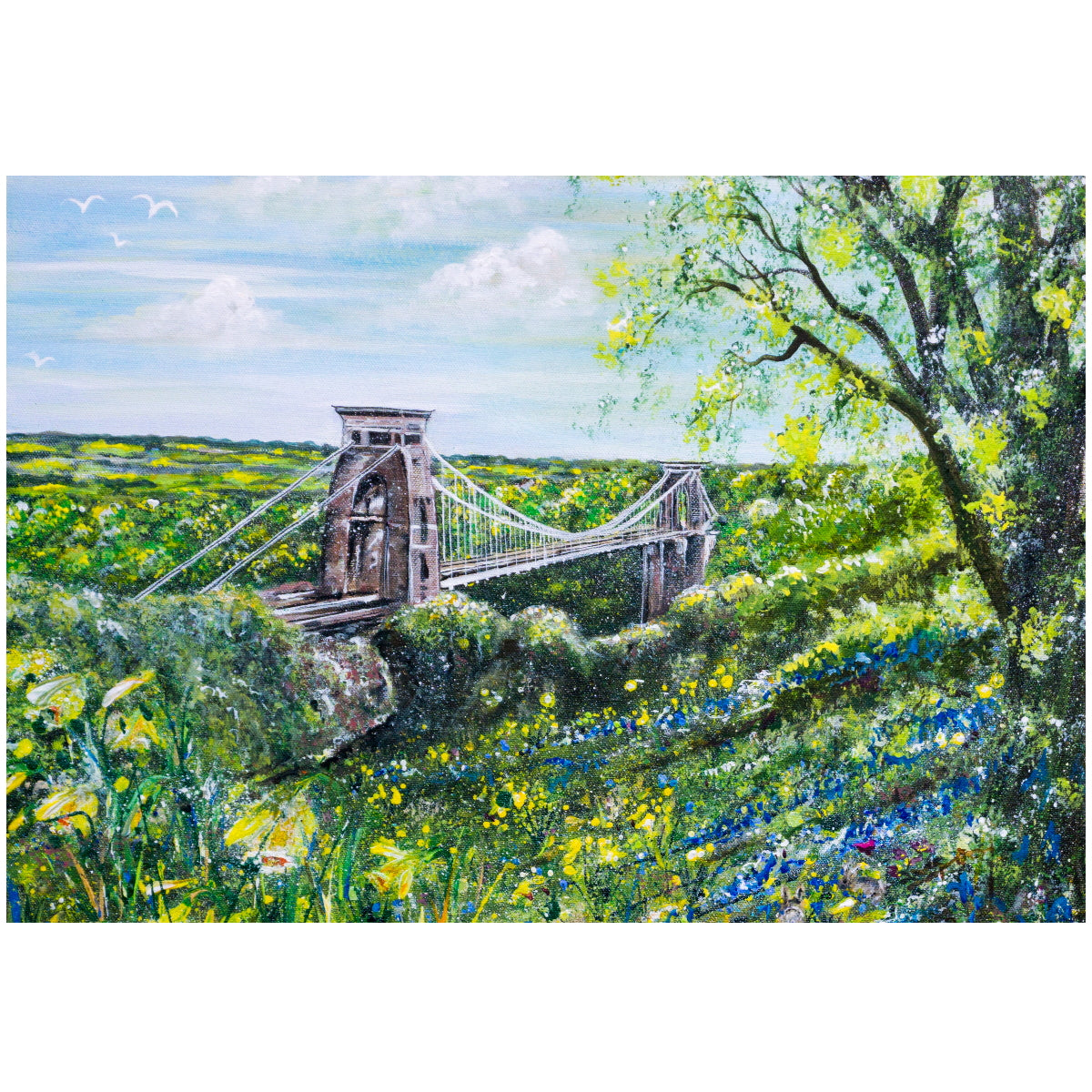 Clifton Suspension Bridge and Daffodils - A5 - A1 Giclée Print by Lynette Bower